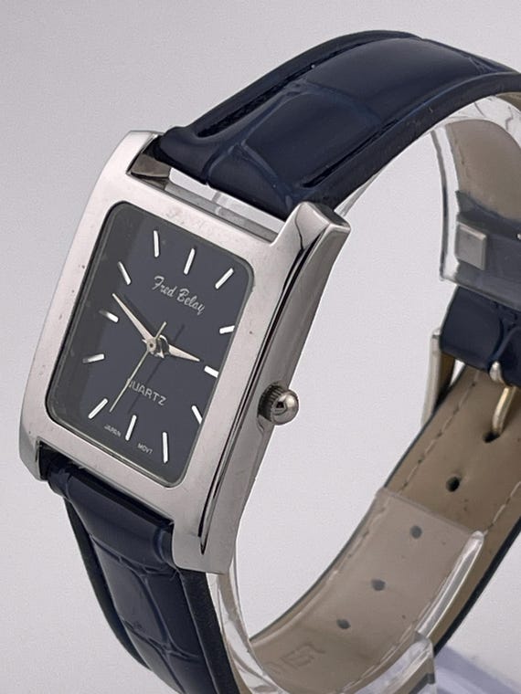 Vintage Fred Belay Rectangular Blue Dial Dress Wa… - image 4