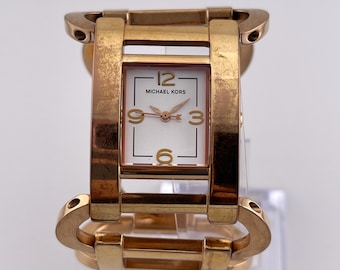 Michael Kors MK3060 Gold Tone Rectangular Bracelet Watch c. 2011