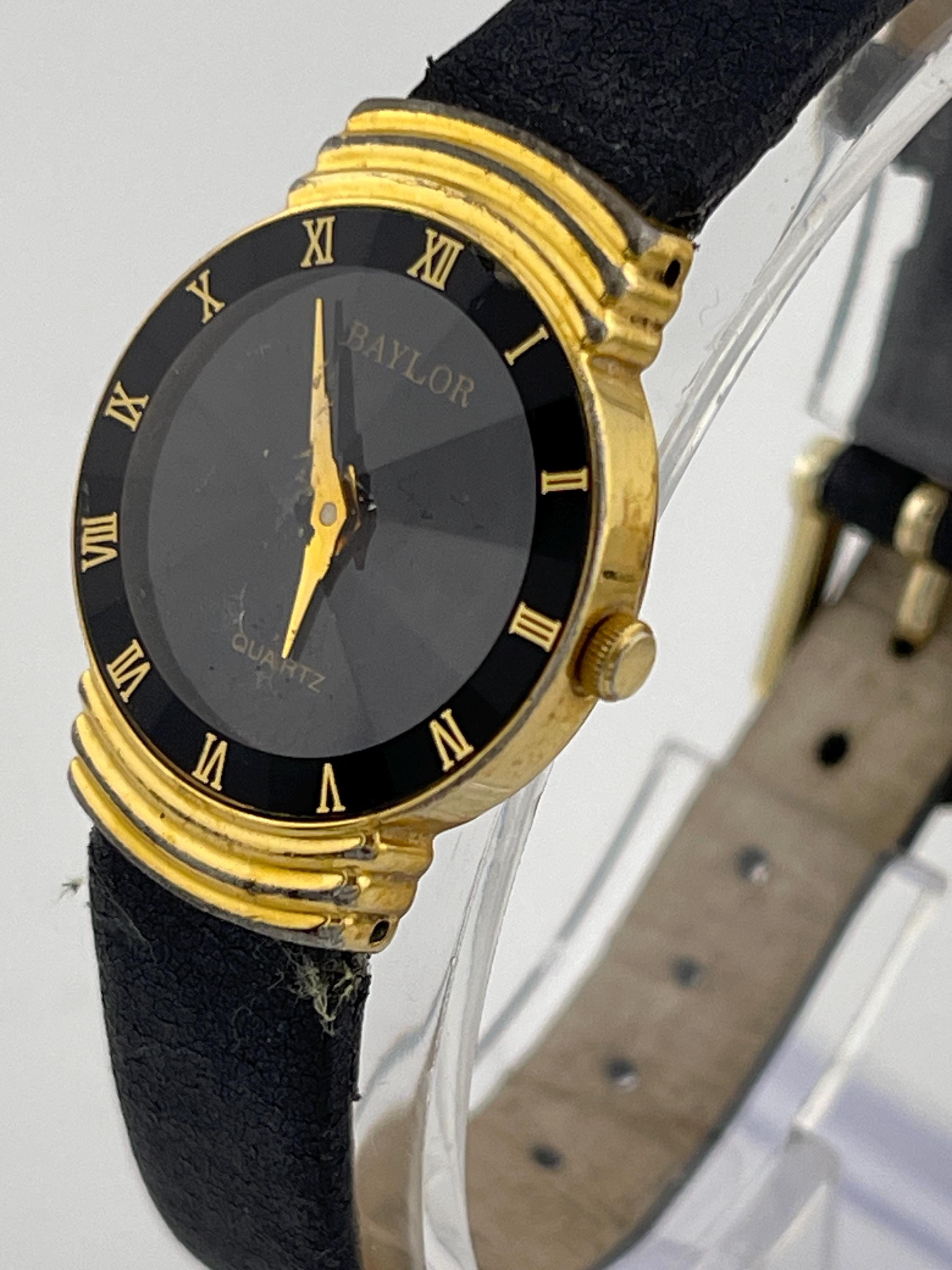 Baylor 6L22-Y black quartz watch with leather band Baylor 6L22-Y Black Faceted Crystal Quartz Watch W/ Leather  main image 2