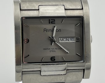 Armitron Stainless Steel Day Date Men’s Quartz Watch c.2005–2010 – Rectangular Silver Bracelet Style