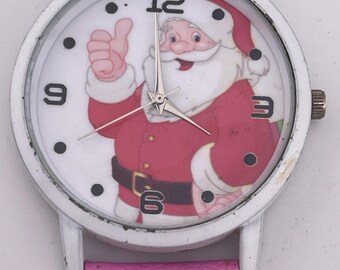 Vintage Santa Claus Quartz Watch – Pink Strap – Fun Christmas Theme – c. 1990s