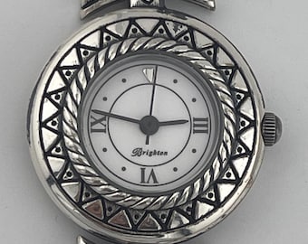 Brighton “Tokyo” Women’s Silver-Tone Watch – Black Leather Band – Heart Dial – Japan Quartz – Pre-Owned