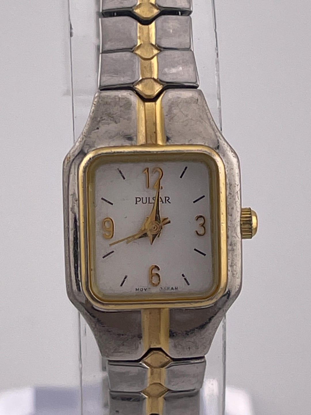 Vintage Pulsar Quartz Women's Watch 1ND1-XD03 Two-tone Rectangular