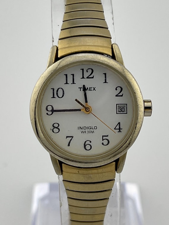 Womens Timex Indiglo WR 30M Gold Silver Tone Expansion Band Date Analog Watch Timex Indiglo Watch Gold Silver Tone Mother Of Pearl WR 30M  main image 3