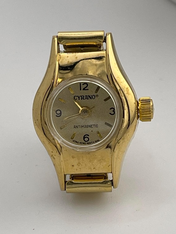 Vintage Cyrano Silver & Gold Tone‎ Leaf Pattern Manual Mechanical Wind-Up Watch Vintage Cyrano Deluxe Manual Wind Watch, Floating Dial And  main image 4