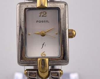 Fossil F2 ES-8924 Two-Tone Ladies Rectangular Quartz Watch c.2003 | Vintage Fossil Jewelry Style Timepiece