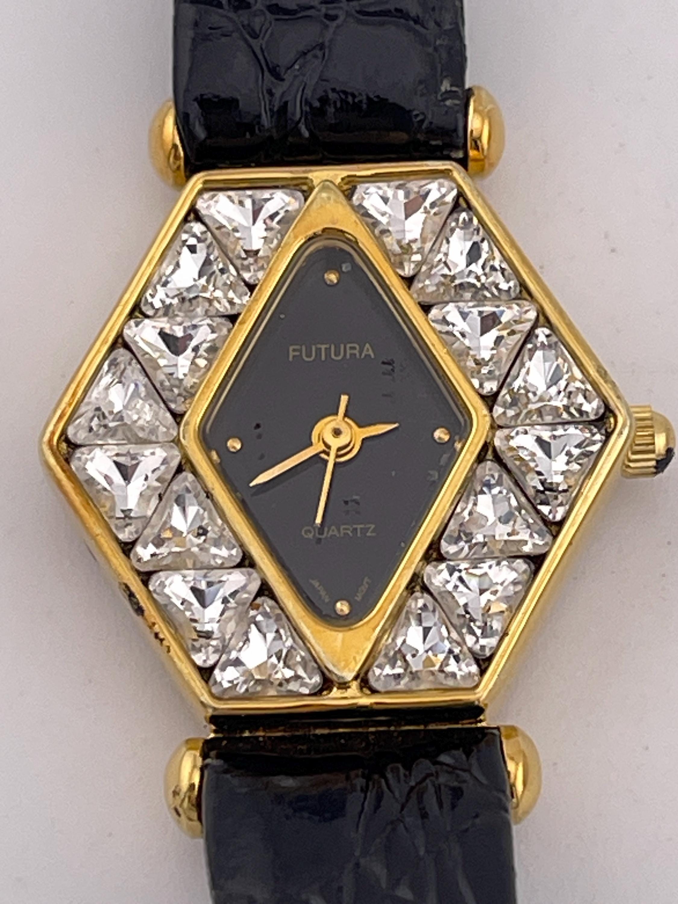 Vintage FUTURA 7754 Hexagon Crystal Ladies Watch C.1990s – Black