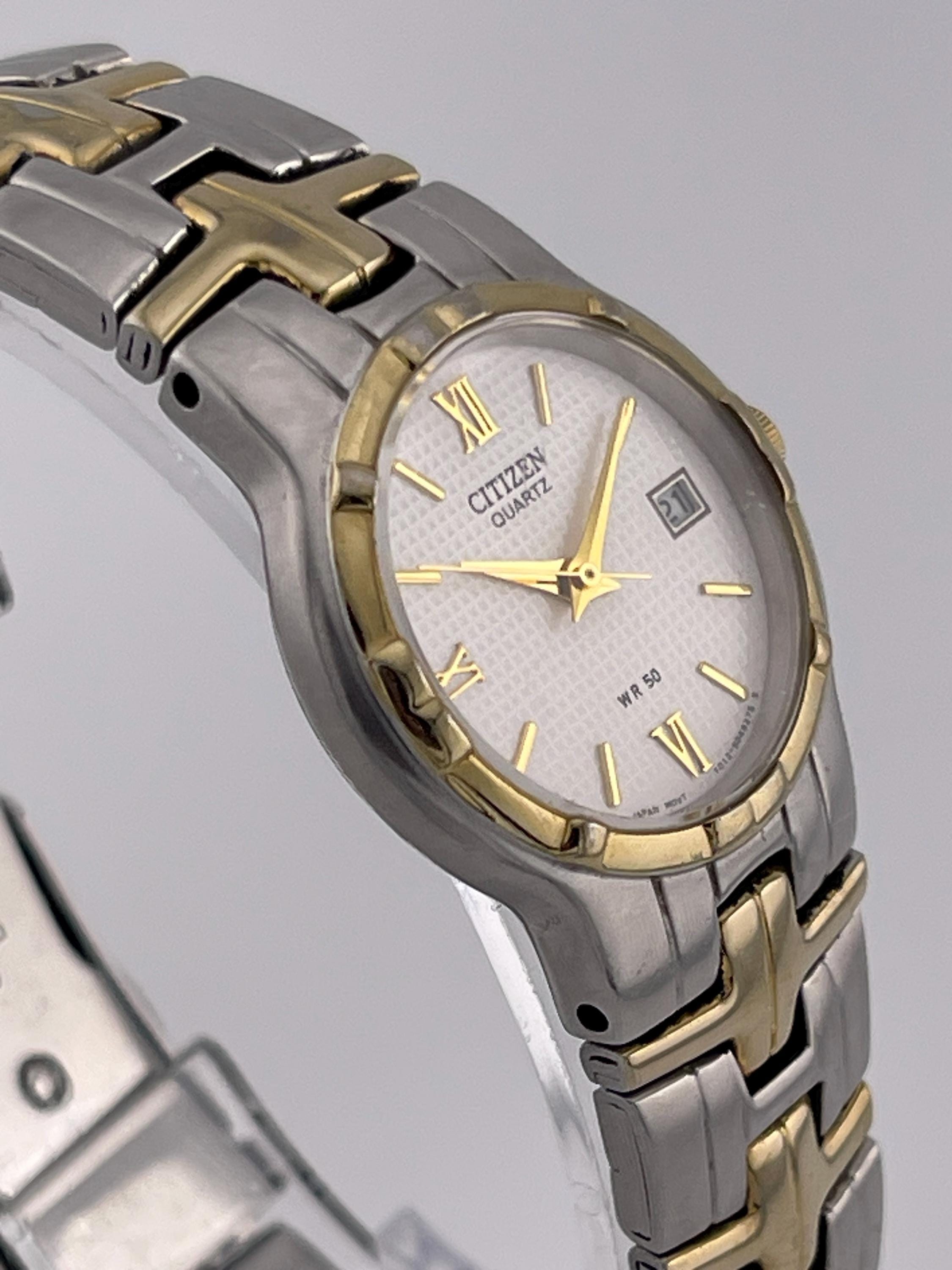 Citizen Quartz Two Tone Dress Watch WR50 Date Japan C. 1998 
