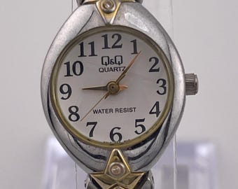 Vintage QandQ Quartz Two Tone Ladies Watch with Silver and Gold Bracelet c. 1990s
