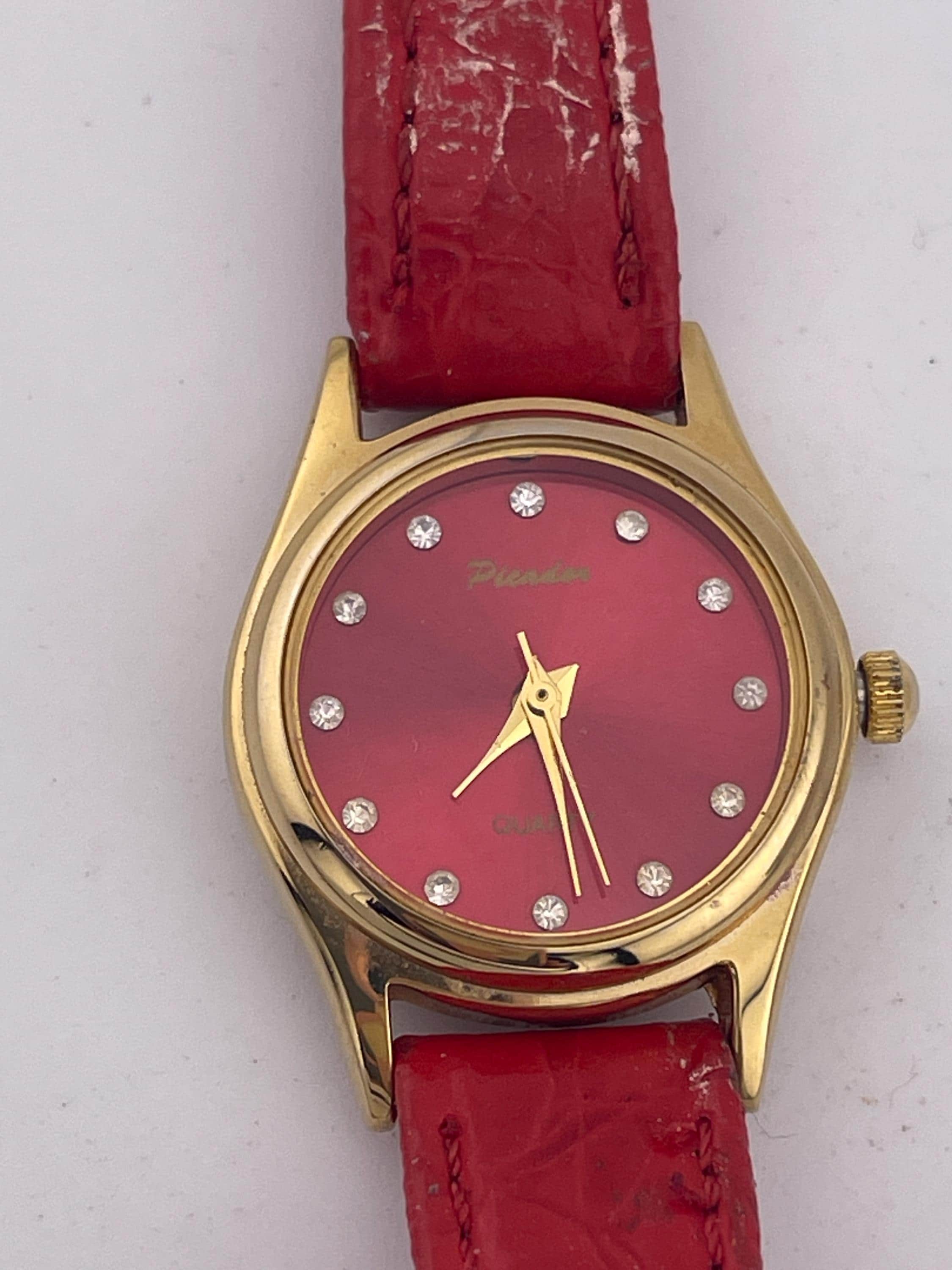 Vintage Picador 94-3319 18K Gold Electroplated Red Dial Quartz