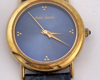 Andre Bouché Axcess AXL Gold-Tone Quartz Watch Blue Dial c.1995–2005 – Minimalist Vintage Dress Watch – 30mm
