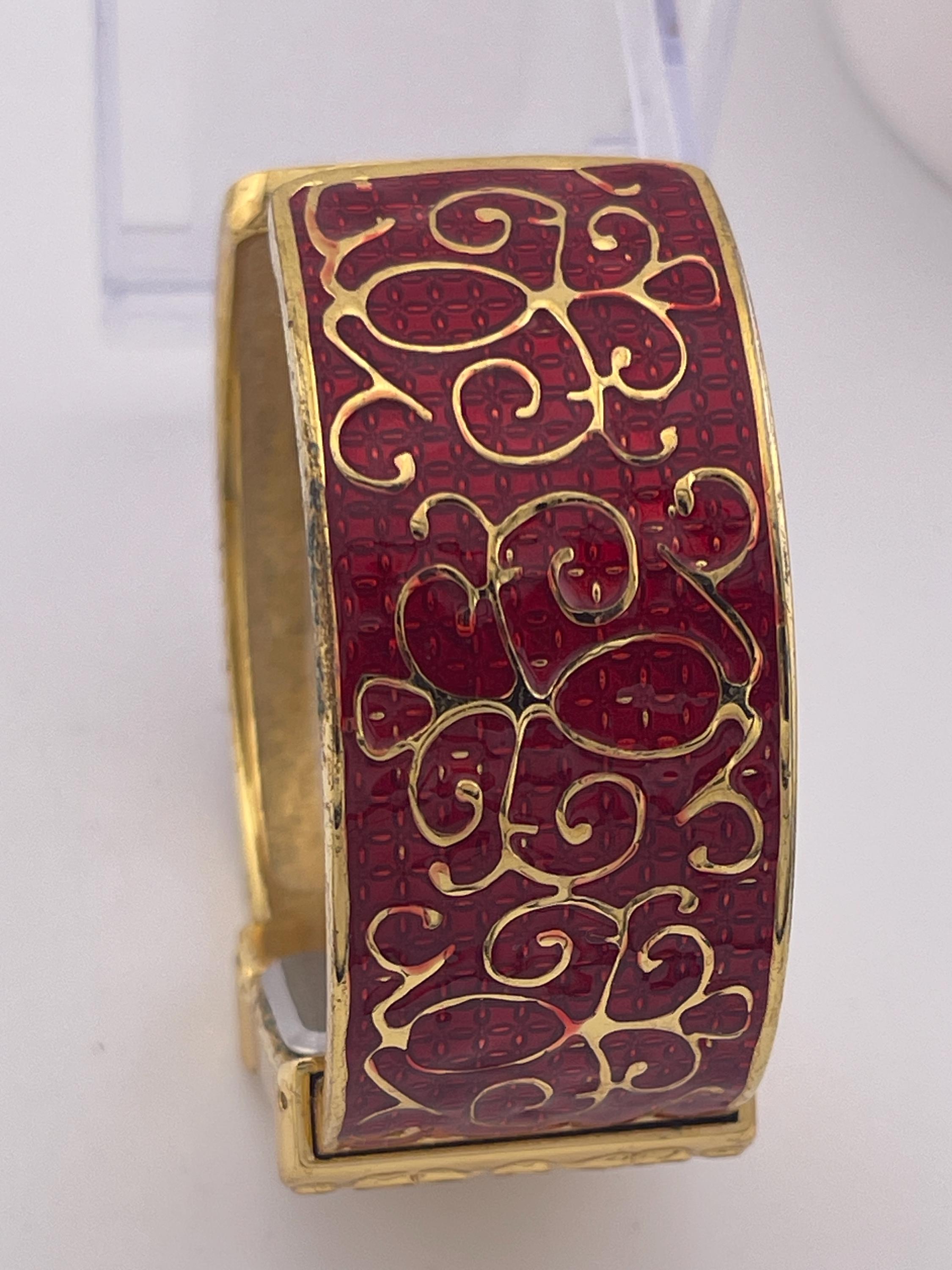 Avon Gold Tone and Red Enamel Scroll Design Hinge Cuff Watch Avon Gold-tone & Red Enamel Scroll Hinge Cuff Watch (c.1990s  main image 2