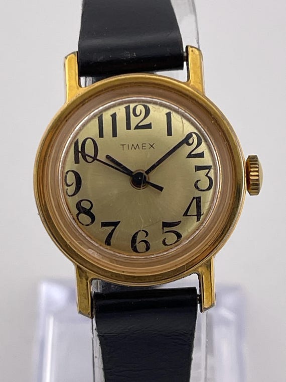 Timex Vintage Gold and Black Timepiece Retro Vintage Gold-tone Timex Indiglo Watch with Black Strap  main image 3