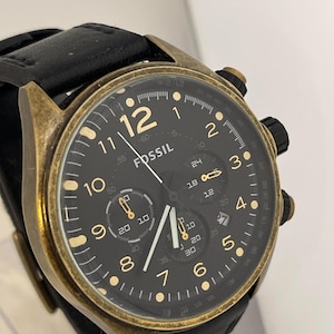 Vintage Fossil CH-2783 Men's Chronograph Watch – Gold-Plated Case, Black Leather Strap 2000s