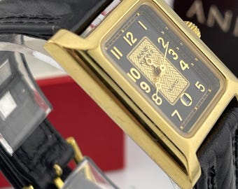 Anne Klein Rectangular Quartz Watch Gold Tone Black Dial  display picture 3