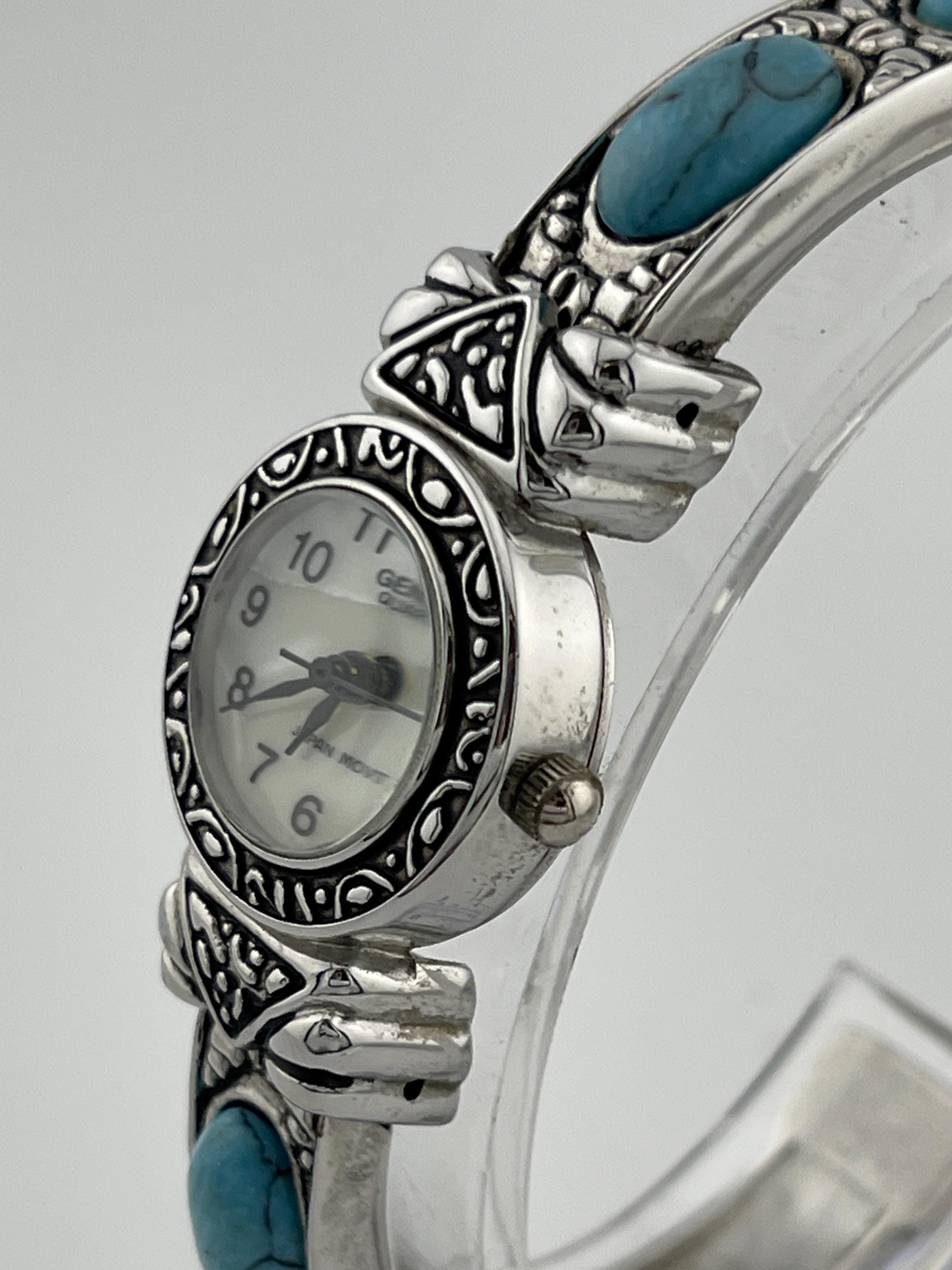 Geneva Silver Tone Turquoise Cuff Ladies Watch C.2000s - Etsy