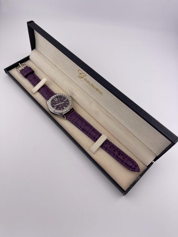 Vintage Genevex Purple Dial Crystal Bezel Quartz Watch C. 2000s