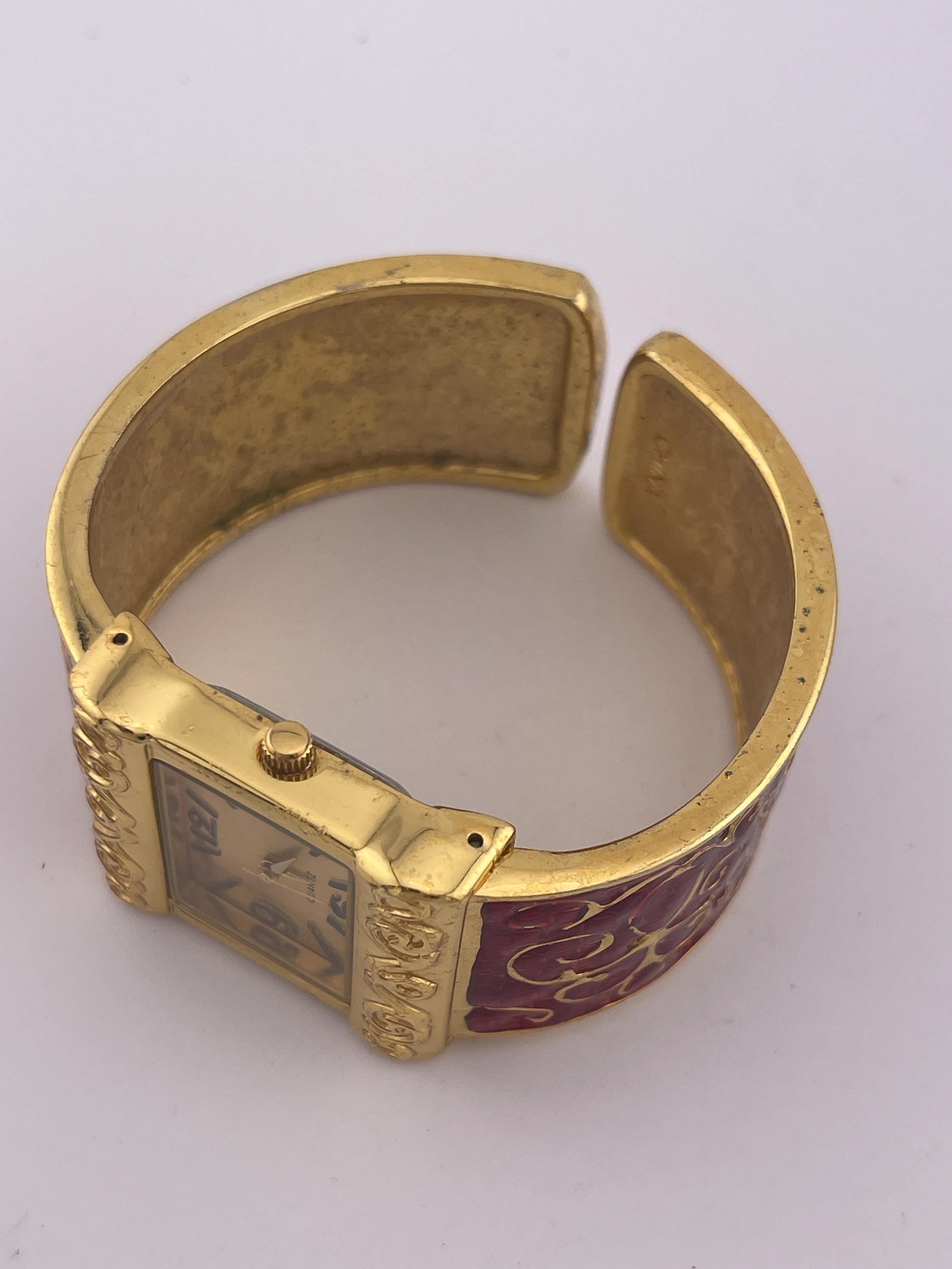 Avon Gold-tone & Red Enamel Scroll Hinge Cuff Watch (c.1990s 