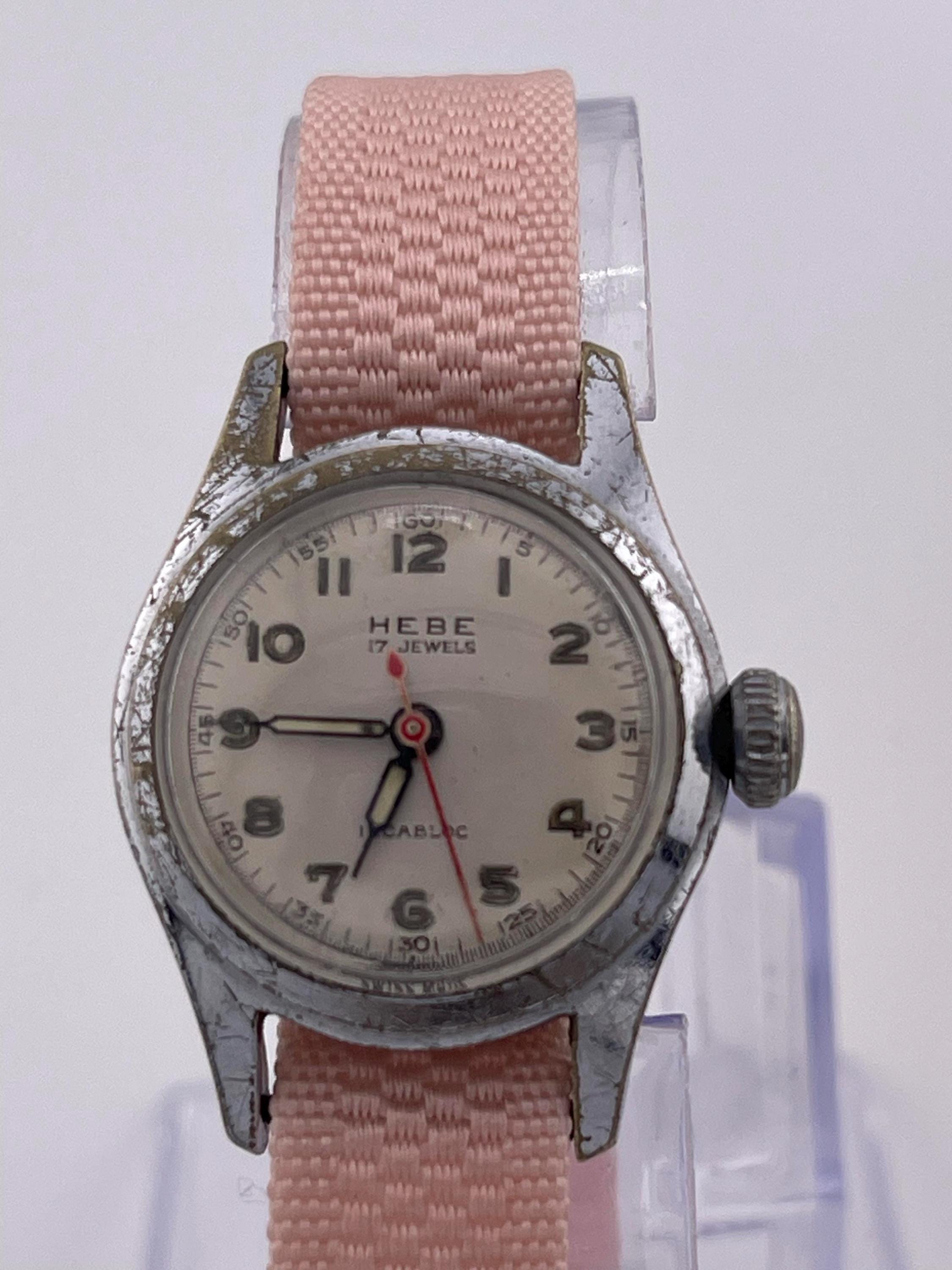ホワイト シャビーシックス タンドミラー ヴィンテージ加工 0923-011 Vintage Hebe 17 Jewels Incabloc Swiss Made Watch – Silver Case