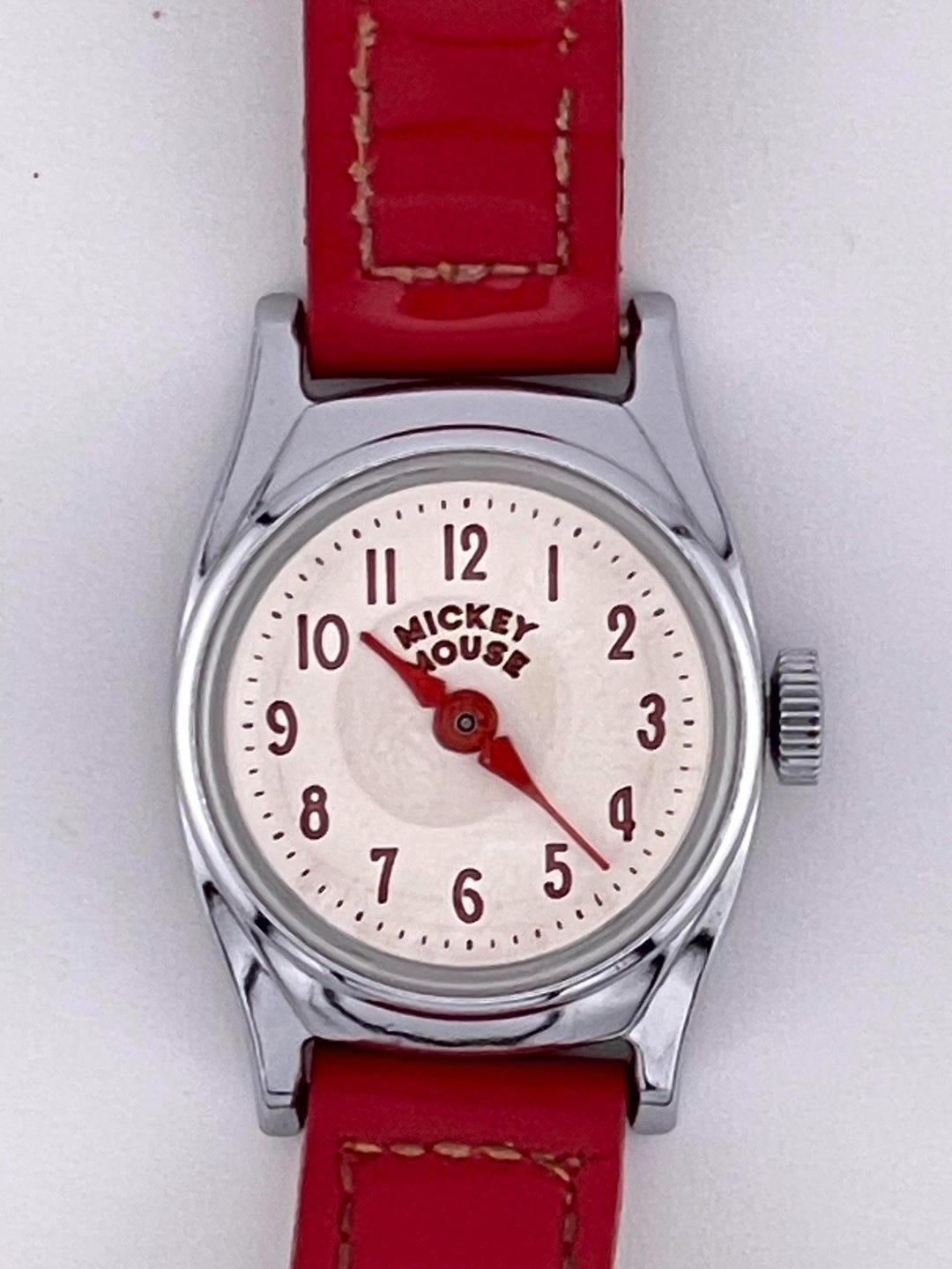 Vintage Mickey Mouse‎ Ingersoll US Time Watch Red Leather Strap Disney WORKS s-l400.jpg main image 2