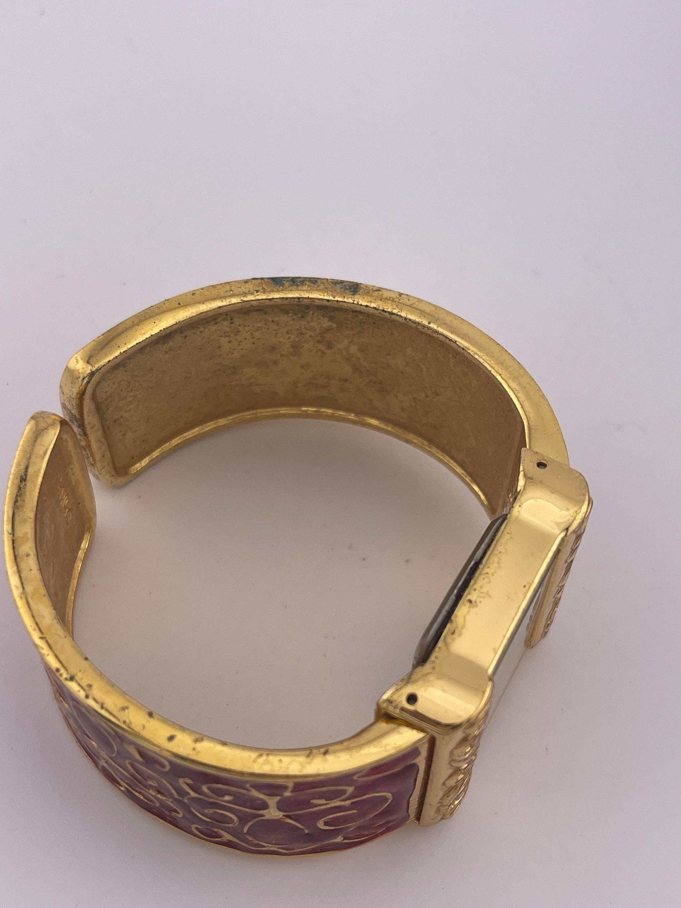 Avon Gold-tone & Red Enamel Scroll Hinge Cuff Watch (c.1990s  display picture 2