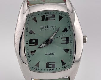 Joan Rivers Classics Mint Green Tonneau Quartz Watch c. Early 2000s Silver Case 39x49mm