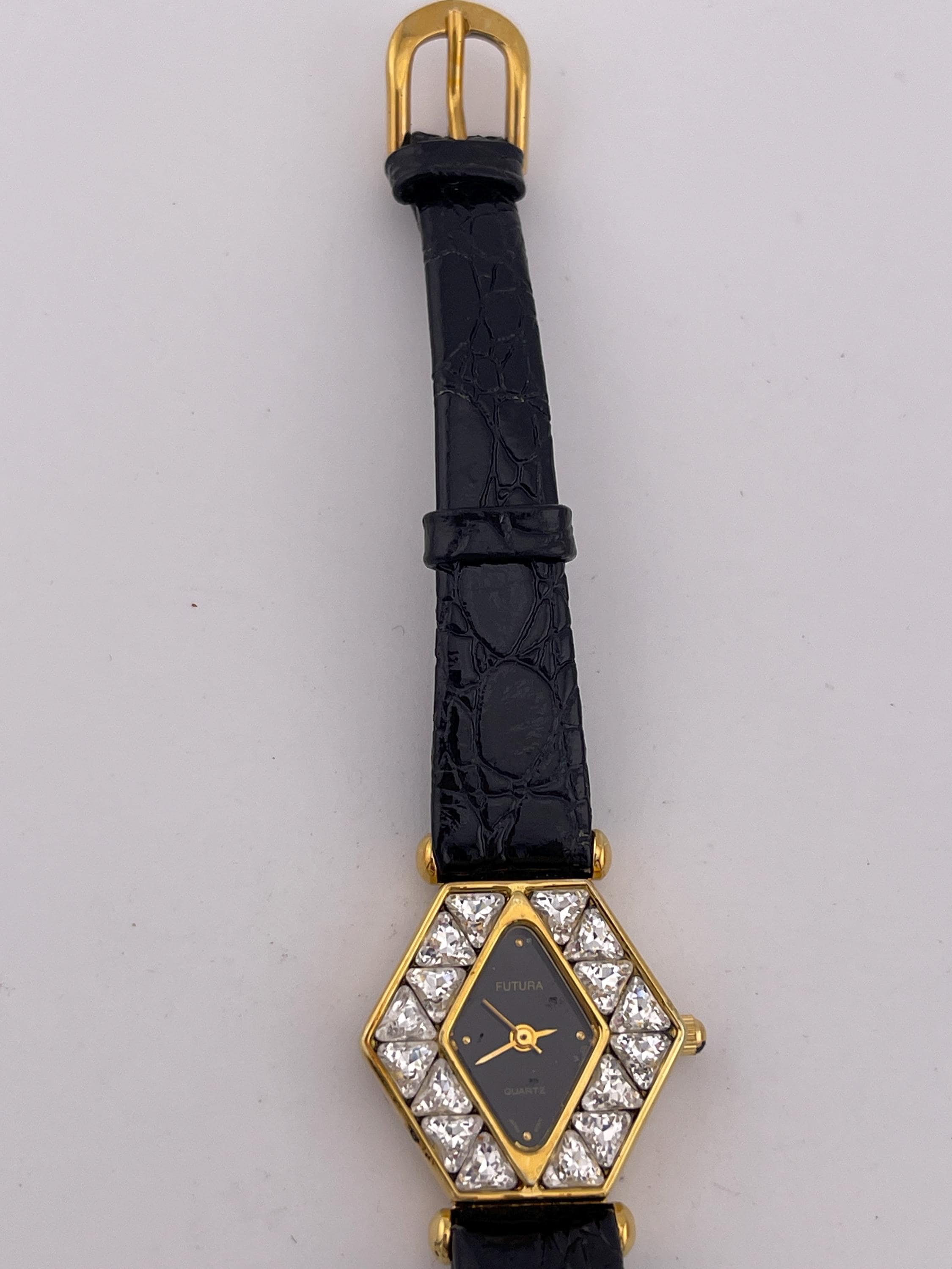 Vintage FUTURA 7754 Hexagon Crystal Ladies Watch C.1990s – Black