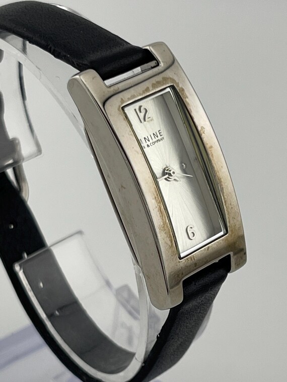 Nine & Co Silver Rectangular Leather Strap Quartz… - image 2
