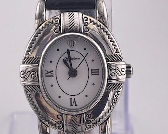 Brighton “Moscow” Women’s Silver-Tone Watch – Black Leather Band – Oval Face - Quartz Mov't - C.2005's