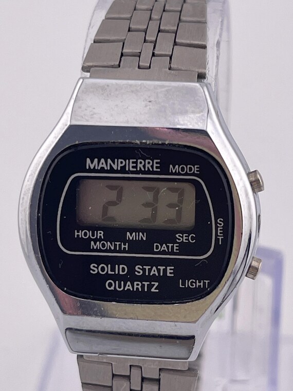 Manpierre Solid State Quartz Digital Silver-Tone … - image 1