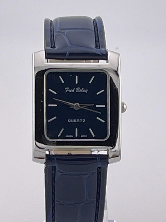 Vintage Fred Belay Rectangular Blue Dial Dress Wa… - image 1