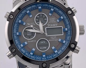 Stauer Blue Stone Chronograph series 33207 model watch. Analog-digital quartz movement. 2000s