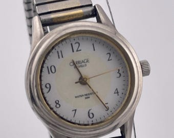 Carriage by Timex Indiglo L0 Silver Tone Ladies Quartz Watch with Stretch Band c. 1990s