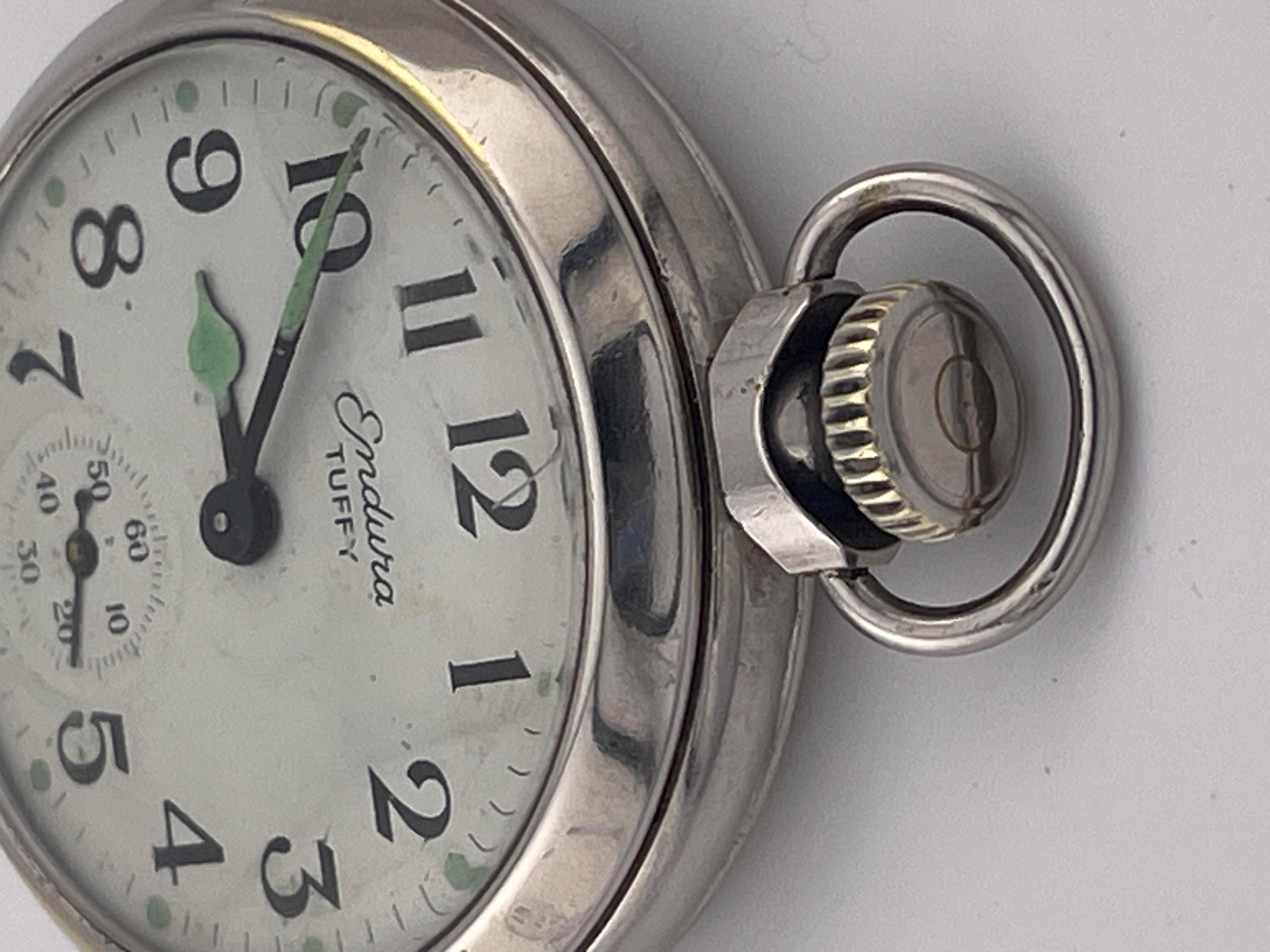 Vintage Endura Tuffy 1960\'s Manual Wind Pocket Watch Silver Tone Parts Or Repair Vintage ENDURA Tuffy Manual Wind Men main image 3