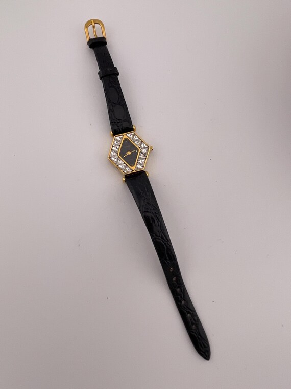 FORTUN JEWELRY QUARTZ 掛時計 ブラック　昭和レトロ Vintage FUTURA 7754 Hexagon Crystal Ladies Watch C.1990s – Black