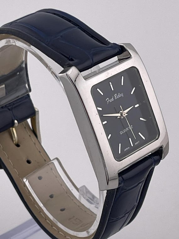 Vintage Fred Belay Rectangular Blue Dial Dress Wa… - image 3