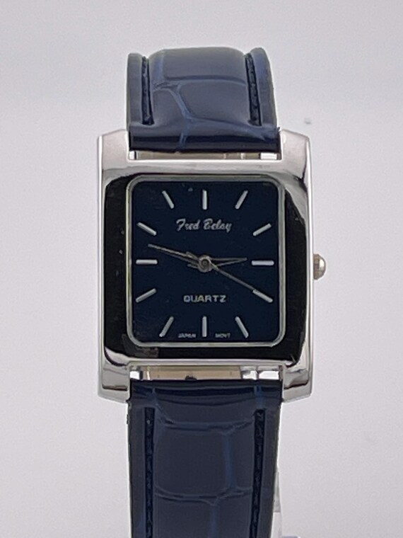 Vintage Fred Belay Rectangular Blue Dial Dress Wa… - image 2