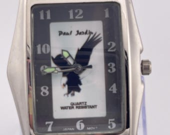 Vintage Paul Jardin Eagle Rectangular Dial Quartz Watch Silver Bracelet c. 2000s