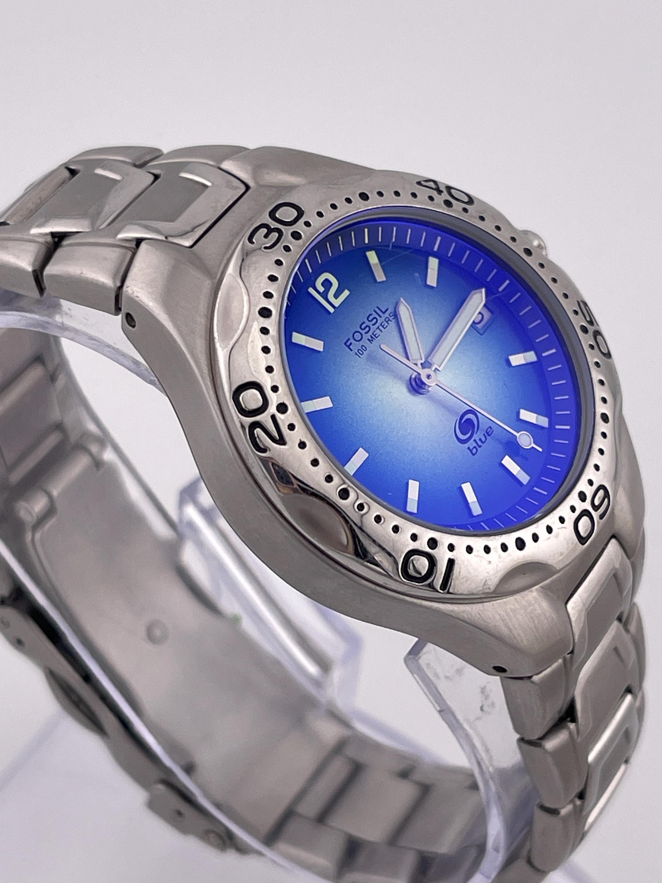 Vintage Fossil Blue AM-3475 Stainless Steel Men