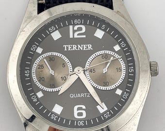 Terner FX088 Chronograph Style Quartz Watch Black Dial Stainless Steel c. 2010s
