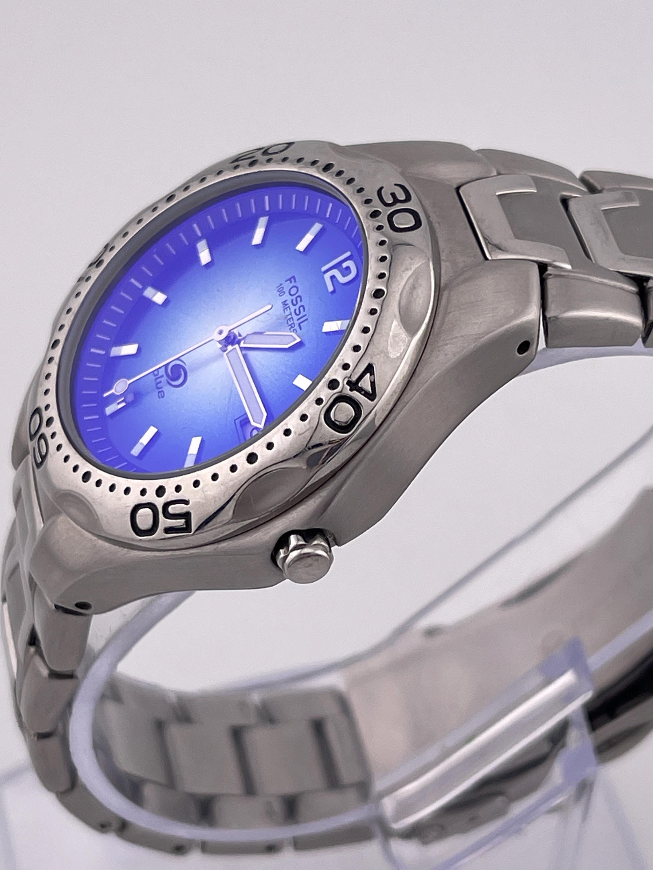Vintage Fossil Blue AM-3475 Stainless Steel Men