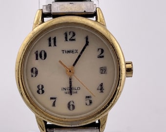 Vintage Timex Indiglo Watch - Gold Tone, Two Tone Stretch Band