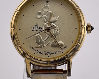 Vintage Lorus Disney Mickey Mouse Quartz Watch c. 1990s Gold Tone Bracelet