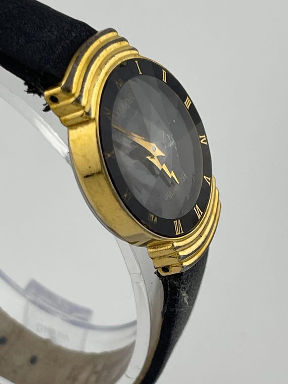 Baylor 6L22-Y Black Faceted Crystal Quartz Watch W/ Leather  display picture 3