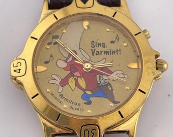 Armitron Vintage Musical Quartz Watch c.1995 – Gold Tone Character Dial – 36mm