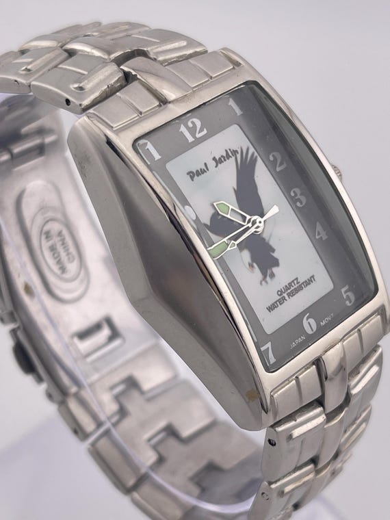 Vintage Paul Jardin Eagle Rectangular Dial Quartz Watch Silver