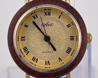 Vintage Chic Quartz “Exclusive for Her 01” Women’s Wooden Case Gold Dial Watch (c.1990s)