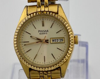 Pulsar Gold Day Date Quartz Watch T684306 V783-X003 C.1990s - Etsy
