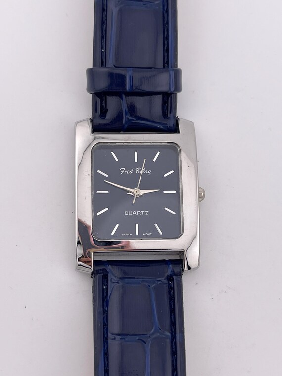 Vintage Fred Belay Rectangular Blue Dial Dress Wa… - image 8