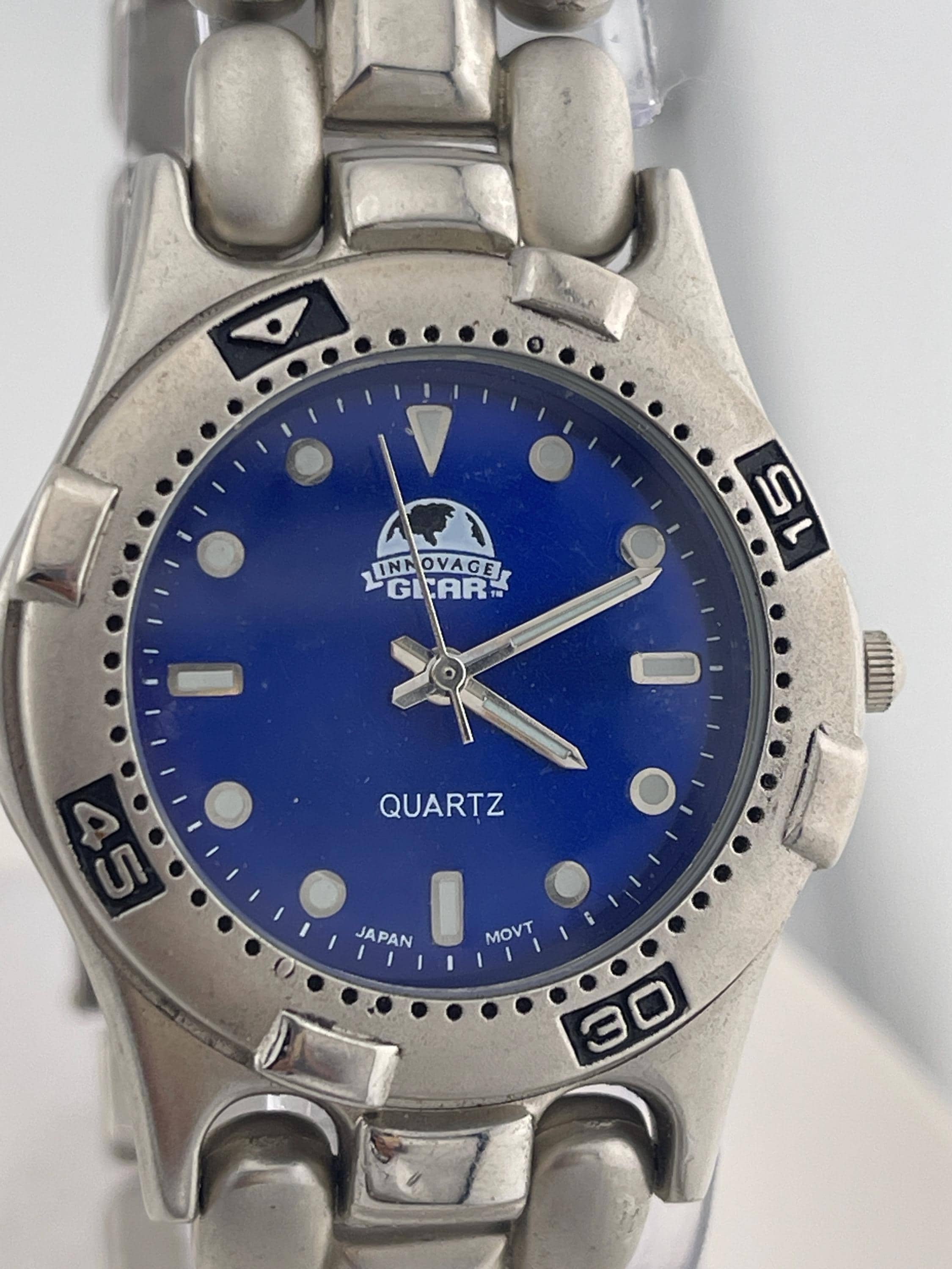 Vintage Innovage Gear Blue Tachymeter Stainless Steel Quartz Watch